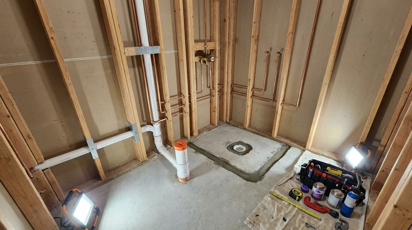 Bathroom rough-in plumbing during remodel by Johns Plumbing LLC in White House