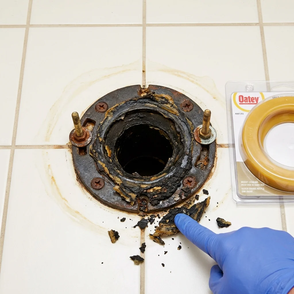 Failed wax ring showing water seepage at the base of a toilet in a White House, TN home