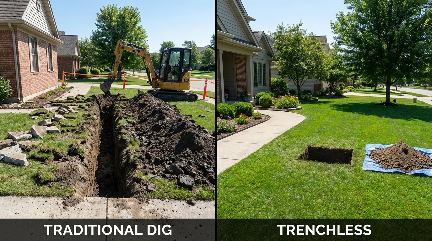 Trenchless sewer repair with minimal yard damage versus traditional excavation in White House, TN